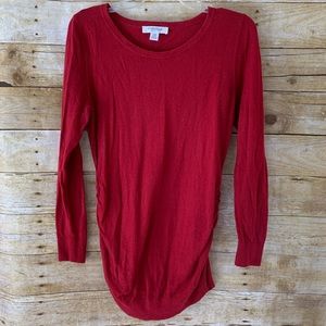 Motherhood Maternity Red Sweater Ruched Sides EUC